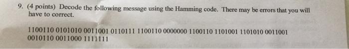 Solved Decode the following message using the Hamming code. | Chegg.com