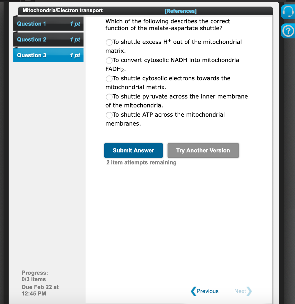 Solved Mitochondria/Electron transport [References) Question | Chegg.com