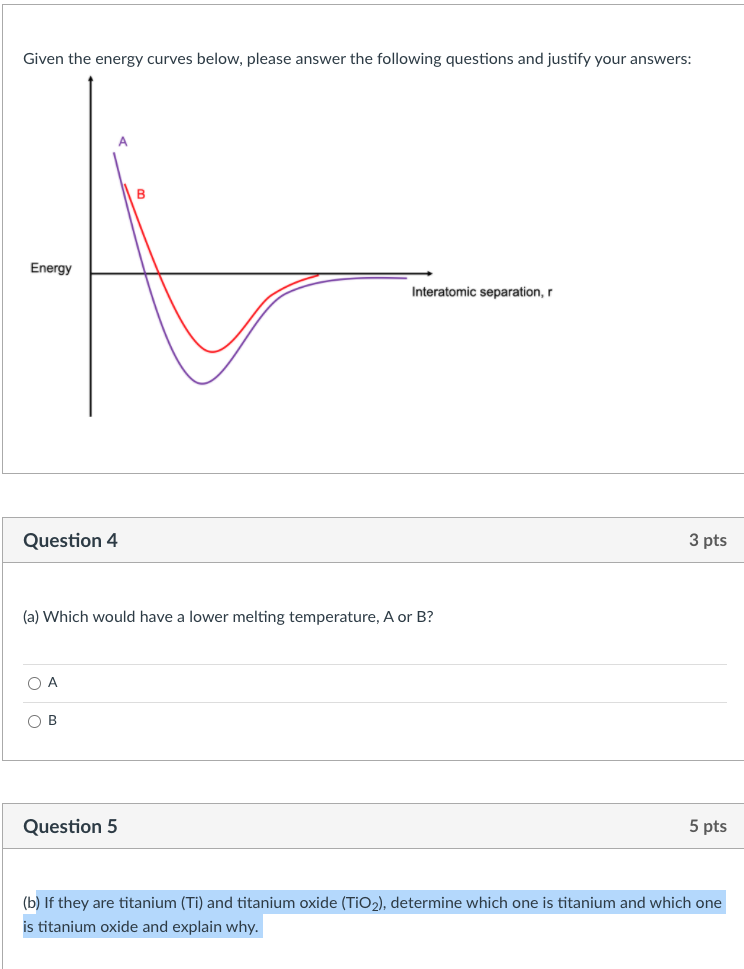 Solved Given the energy curves below, please answer the | Chegg.com