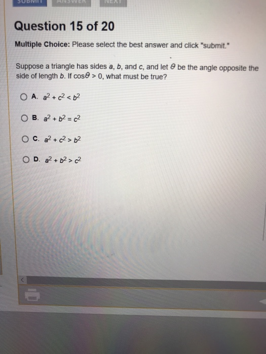 Solved Question 15 of 20 Multiple Choice Please select the