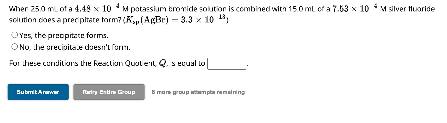 Solved When 25 0 Ml Of A 4 48×10−4m Potassium Bromide