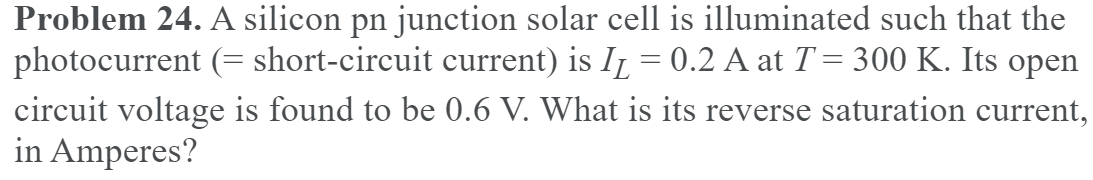 Solved Problem 24. A silicon pn junction solar cell is | Chegg.com