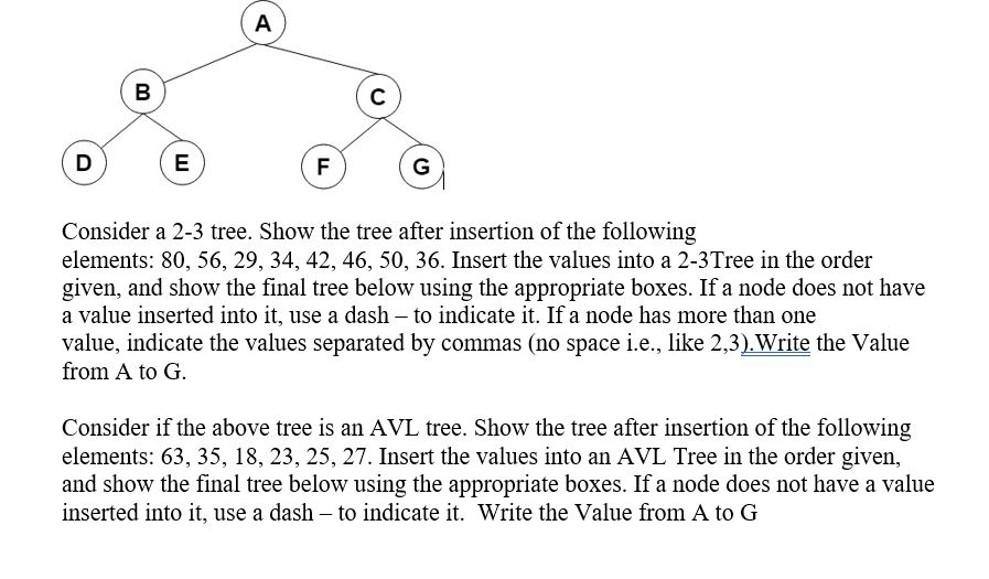Solved Consider a 2-3 tree. Show the tree after insertion of | Chegg.com