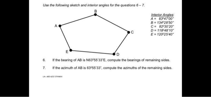 Solved Use the following sketch and interior angles for the | Chegg.com