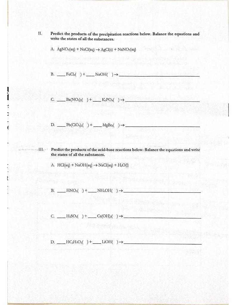 Solved I. Classify the following as strong electrolyte, weak | Chegg.com