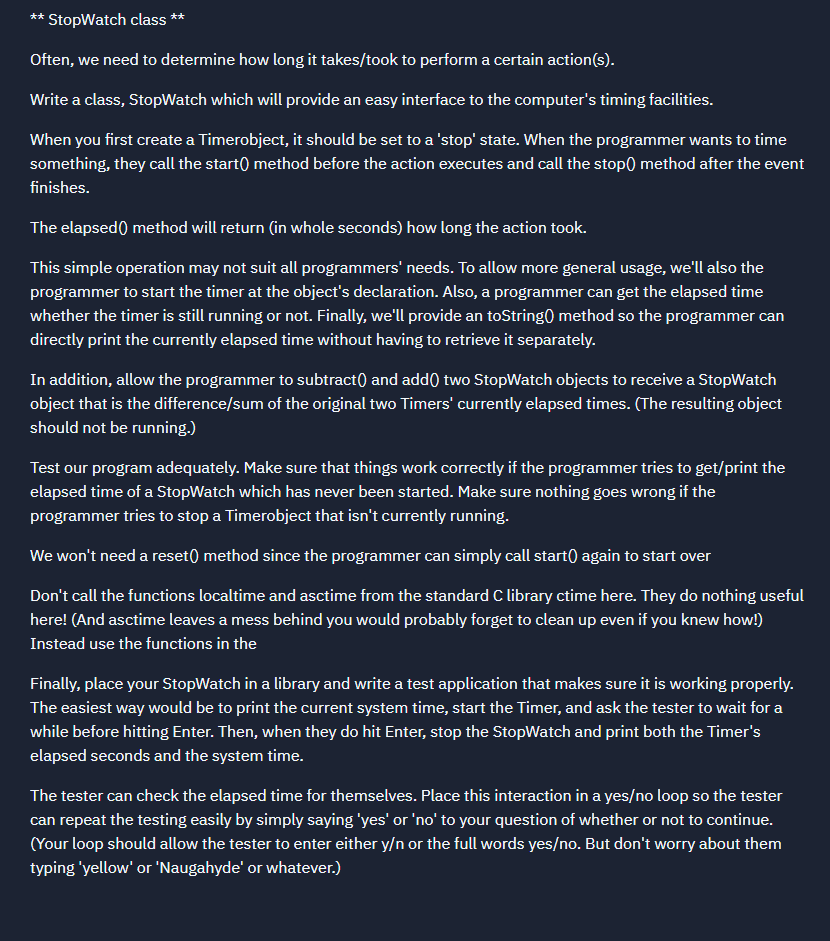 Solved ** StopWatch class ** Often, we need to determine how | Chegg.com