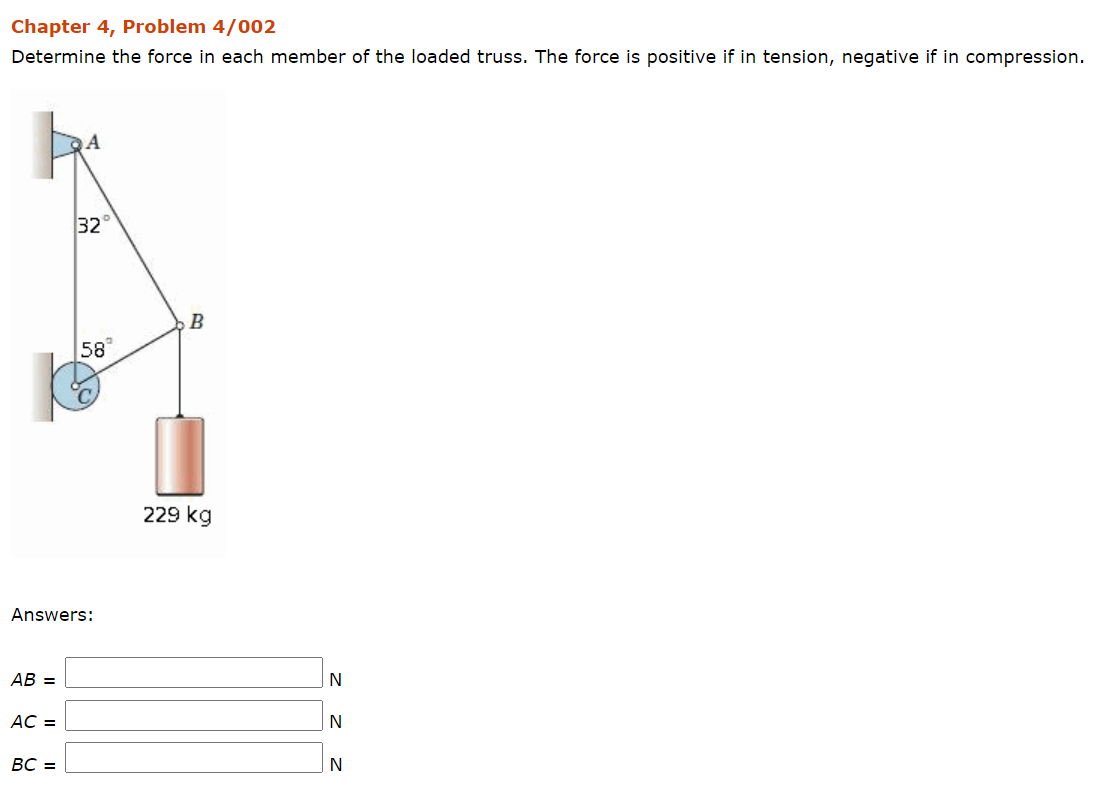 Solved Chapter 4, Problem 4/002 Determine the force in each | Chegg.com