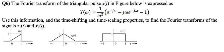 Solved = (6) The Fourier transform of the triangular pulse | Chegg.com