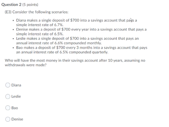 Solved Question 2 (5 points) (E3) Consider the following | Chegg.com