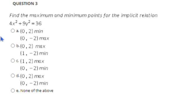 Solved QUESTION 3 Find the maximum and minimum points for | Chegg.com