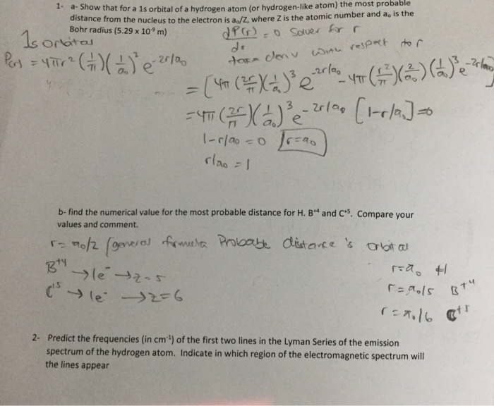 Solved t for a 1s orbital of a hydrogen atom (or | Chegg.com