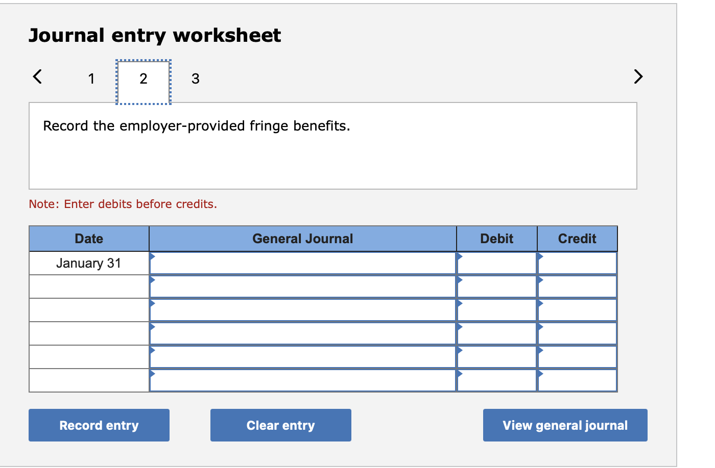 Solved Journal Entry Worksheet Record The Employer-provided | Chegg.com