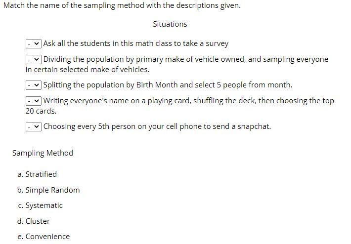 Solved Match the name of the sampling method with the | Chegg.com