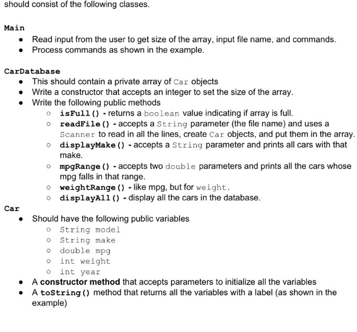 Solved Should consist of the following classes. Read input | Chegg.com
