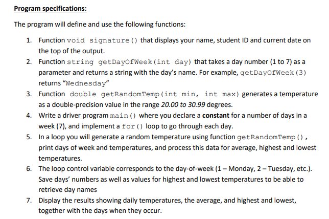 Solved Program specifications: The program will define and | Chegg.com