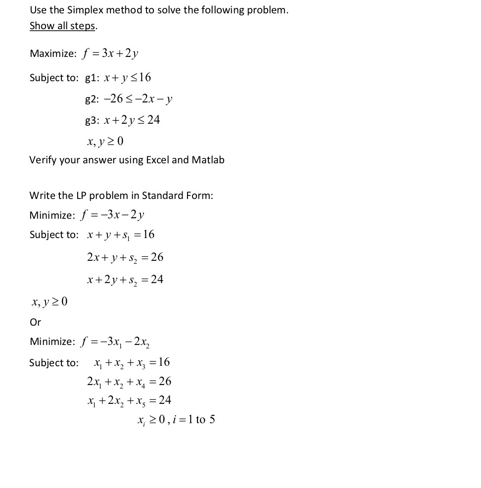 Solved Use The Simplex Method To Solve The Following Chegg Com