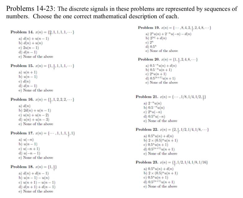 Solved Problems 14 23 The Discrete Signals In These Prob Chegg Com