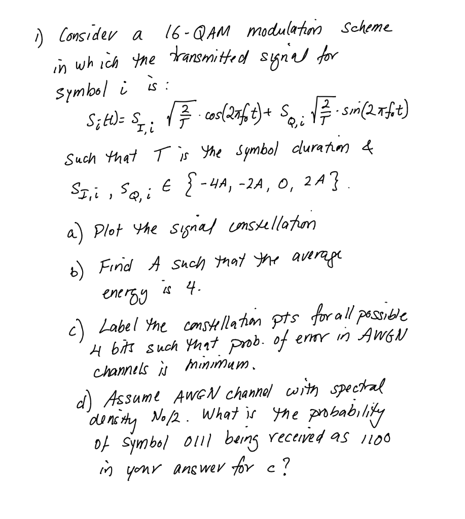 1 Consider a 16-QAM modulation Scheme in which the | Chegg.com