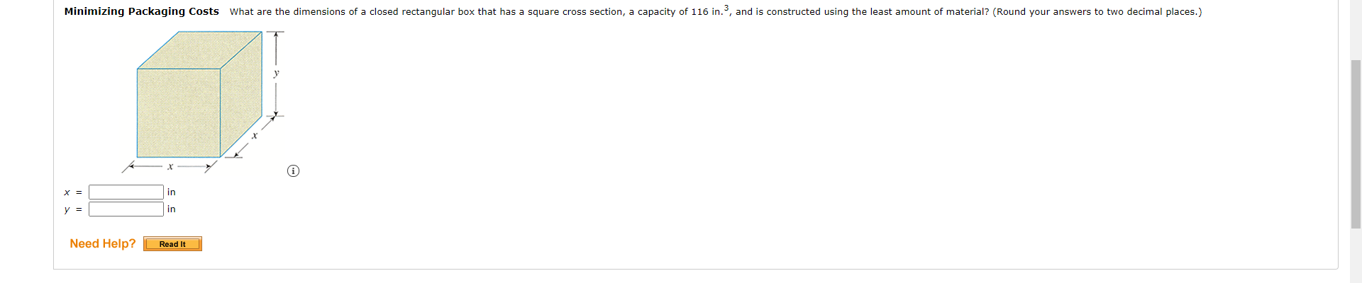Solved Minimizing Packaging Costs What are the dimensions of | Chegg.com