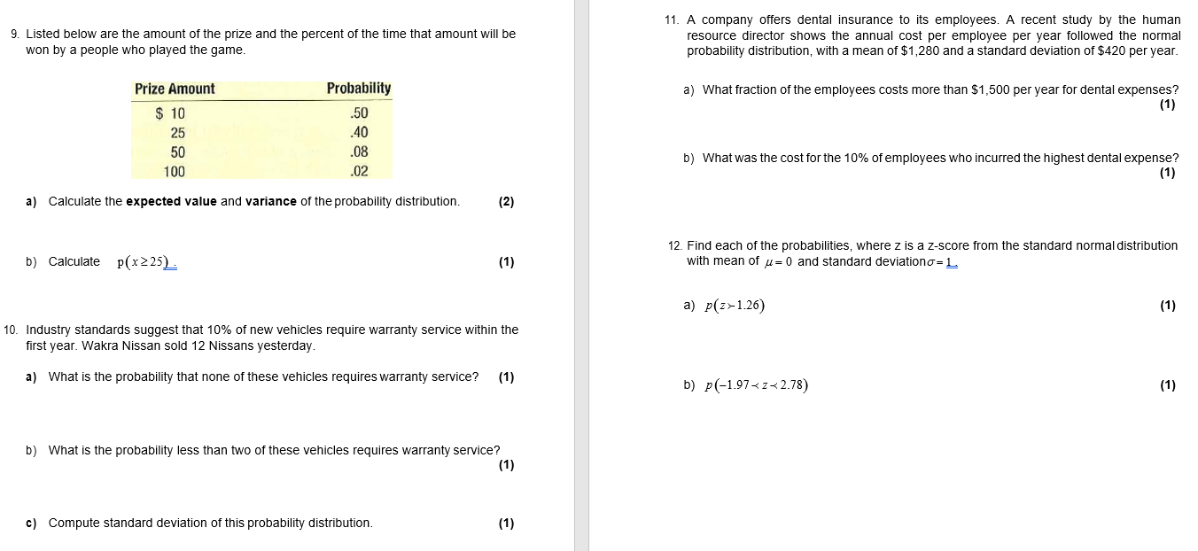 Solved 9. Listed below are the amount of the prize and the | Chegg.com