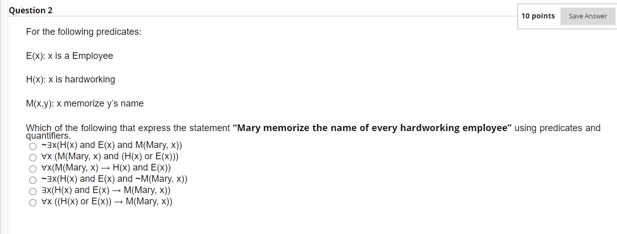 Solved Question 2 10 points Save Answer For the following | Chegg.com