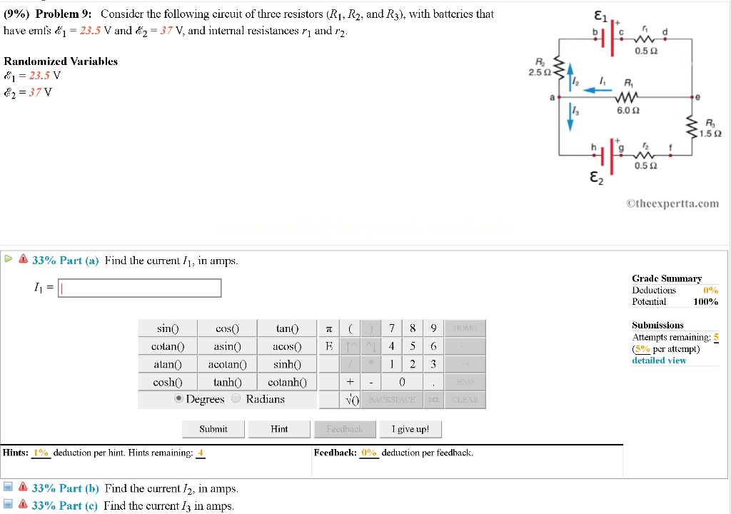 Solved (9%) Problem 9: Consider the following circuit of | Chegg.com