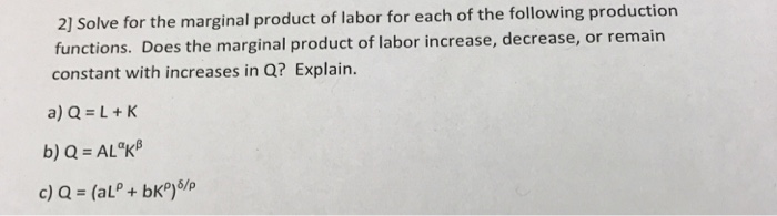 Solved Solve for the marginal product of labor for each of | Chegg.com