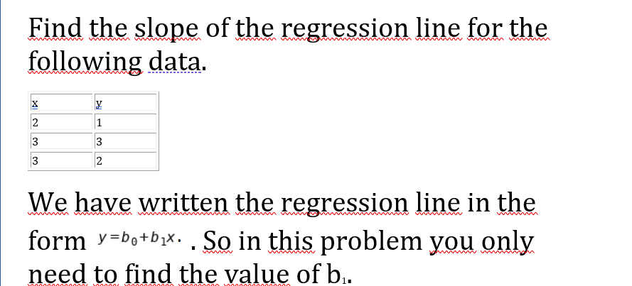 Solved Find the slope of the regression line for the | Chegg.com
