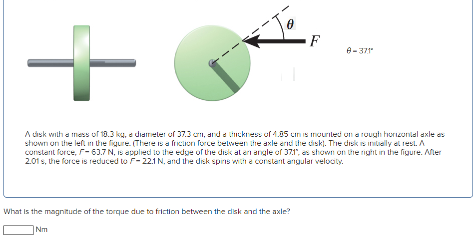 Solved A disk with a mass of 18.3 kg, a diameter of 37.3 cm, | Chegg.com