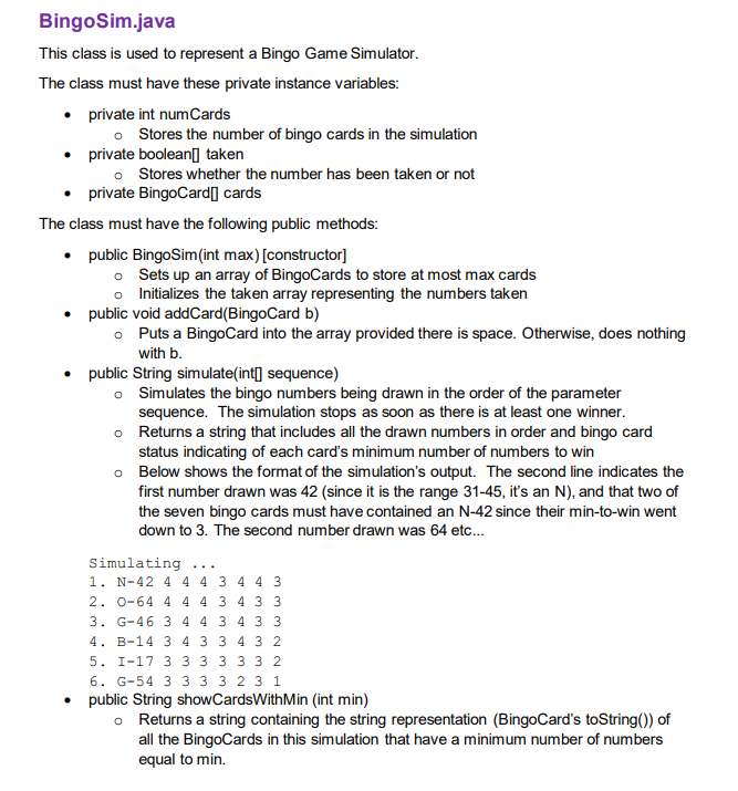Solved This class is used to represent a Bingo Game