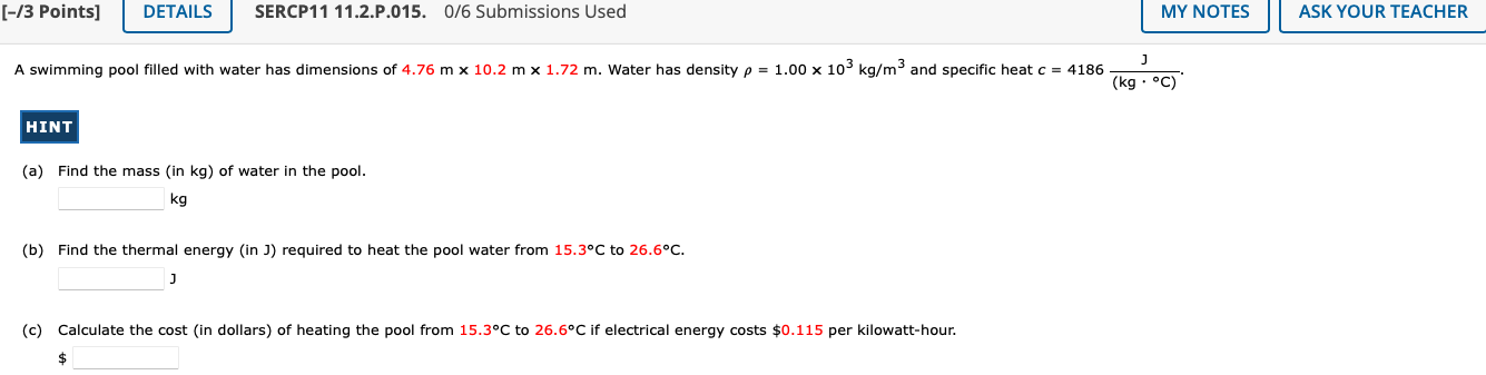 Solved A swimming pool filled with water has dimensions of | Chegg.com