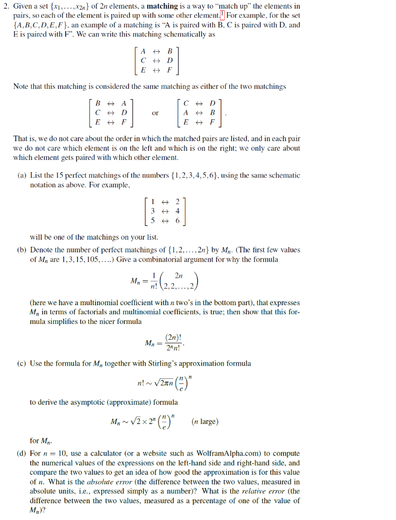 2. Given A Set {x1,...,x2n} Of 2n Elements, A | Chegg.com