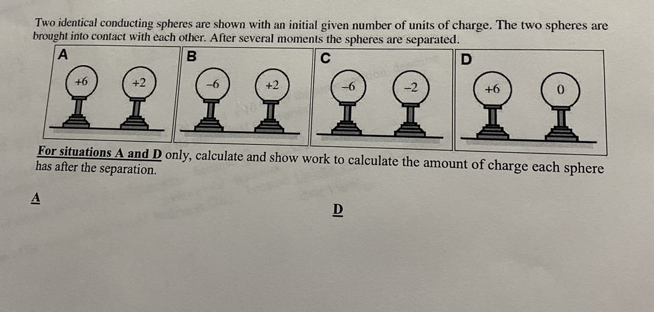 Solved Two Identical Conducting Spheres Are Shown With An | Chegg.com