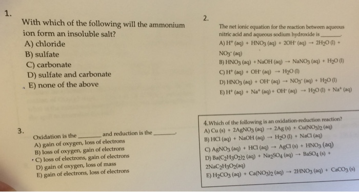 Solved: With Which Of The Following Will The Ammonium Ion | Chegg.com