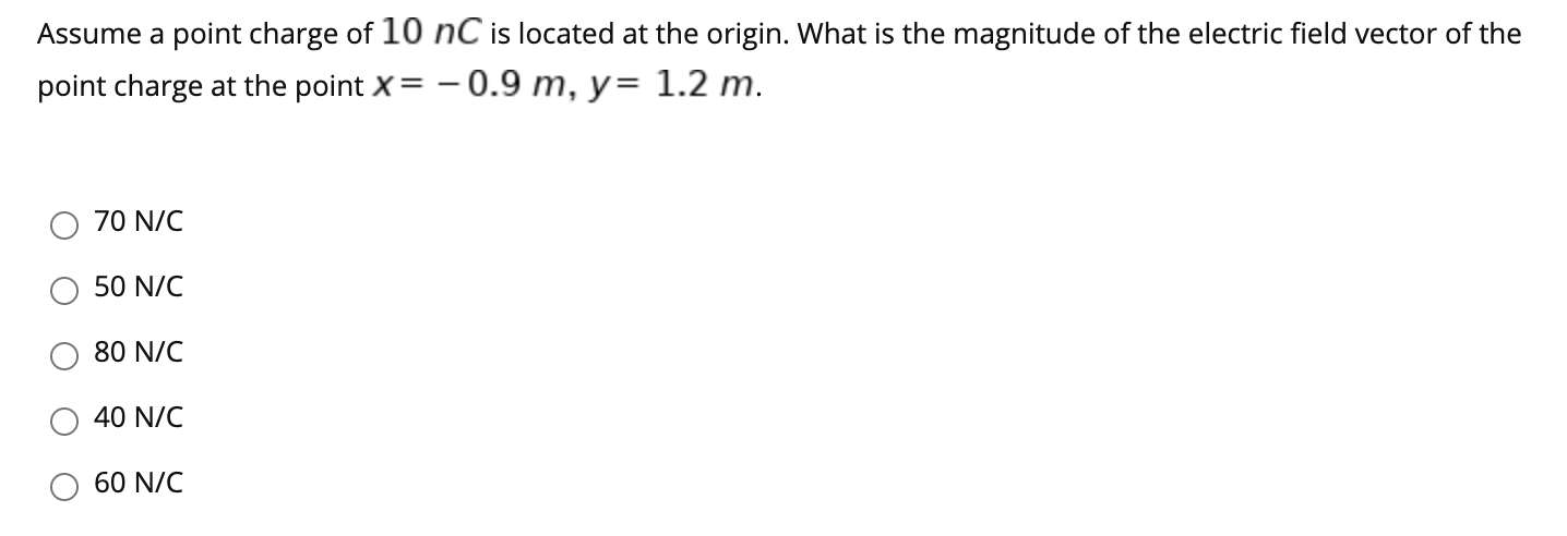 Solved Assume a point charge of 10 nC is located at the | Chegg.com