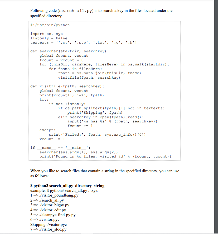 Following code (find.py) is to find files that has a | Chegg.com
