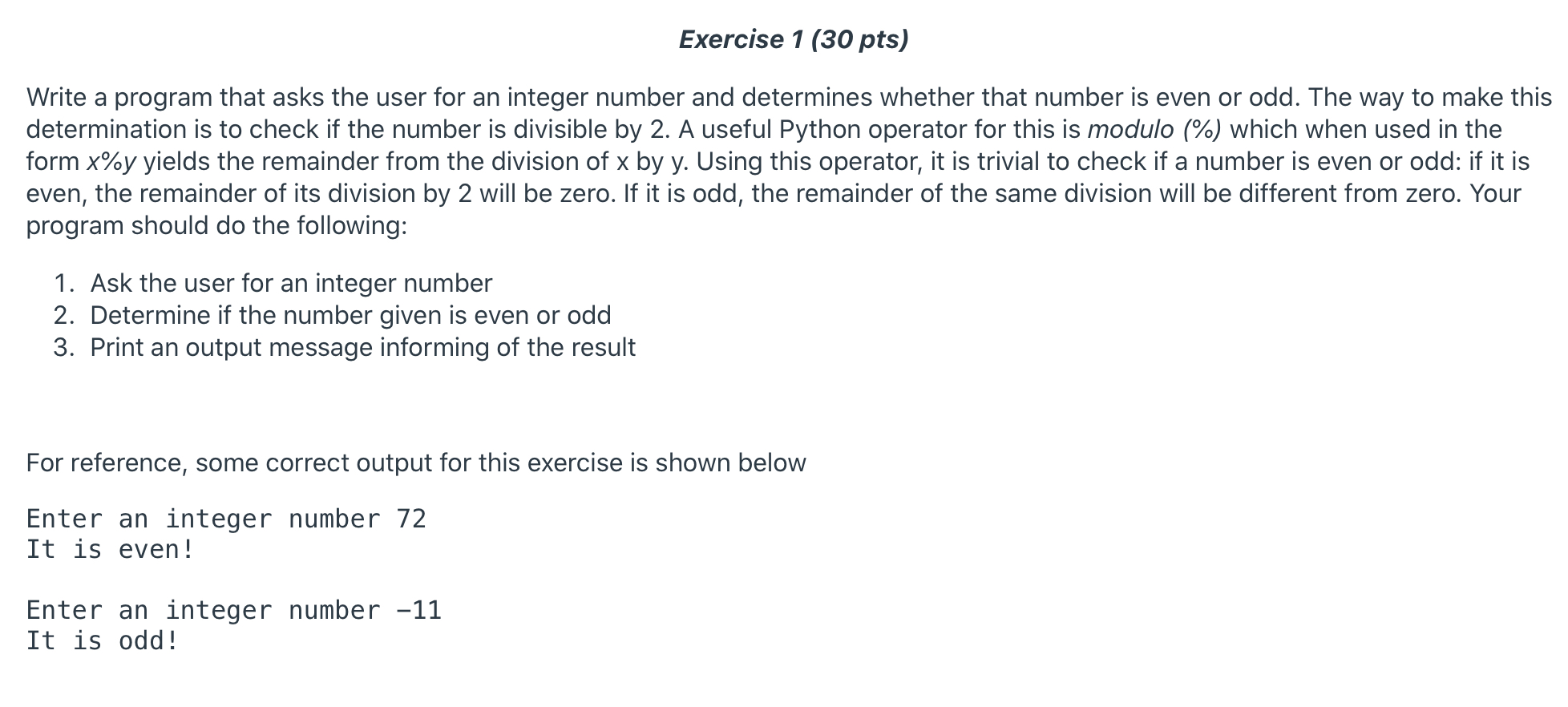 Solved Exercise 1 (30 pts) Write a program that asks the | Chegg.com