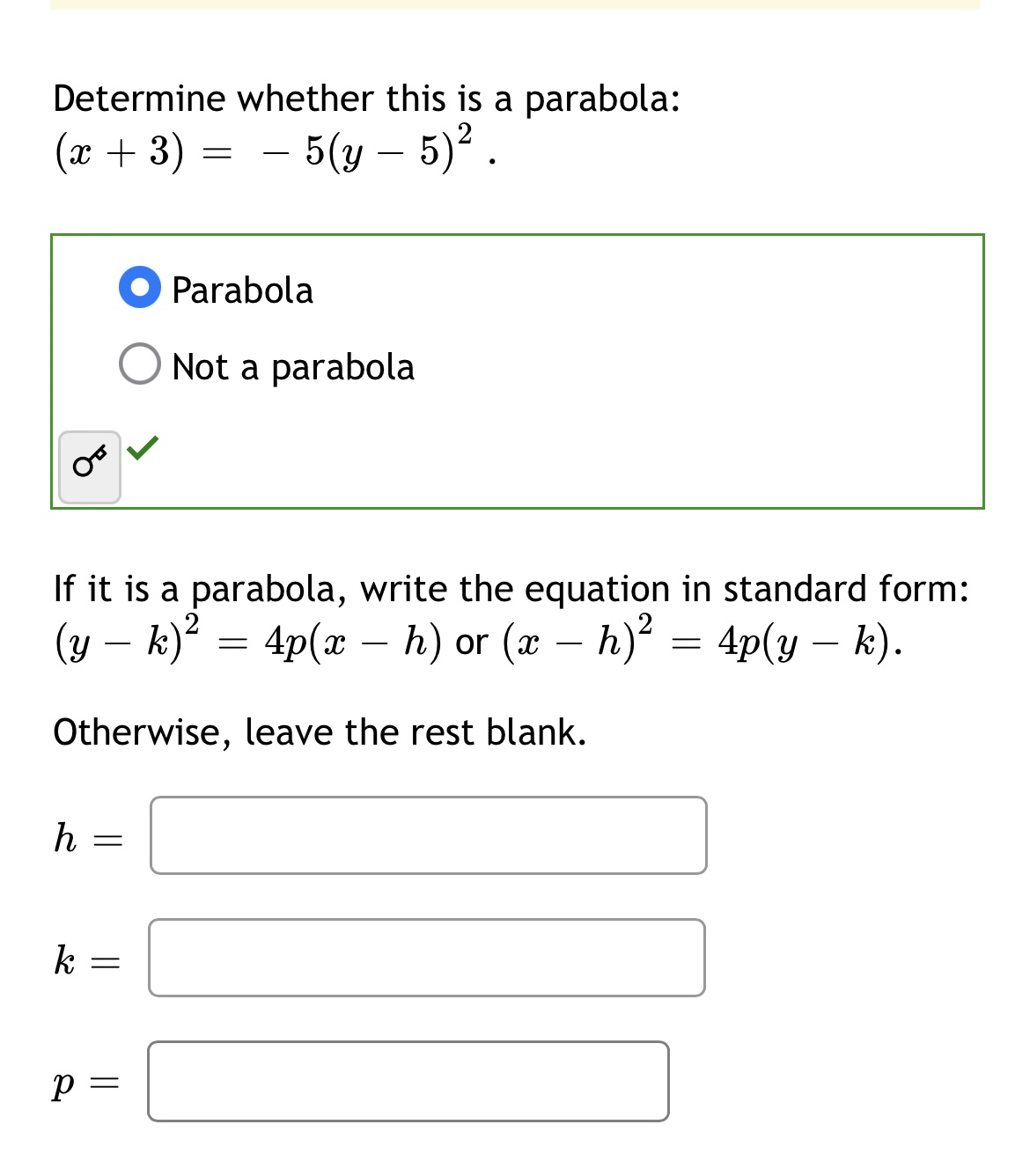 x 5 =( y 3 2 parabola opens