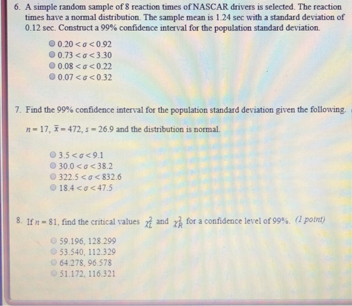 Solved 6. A simple random sample of 8 reaction times of | Chegg.com