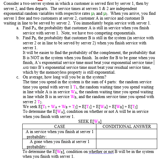 Solved Consider A Two-server System In Which A Customer Is | Chegg.com