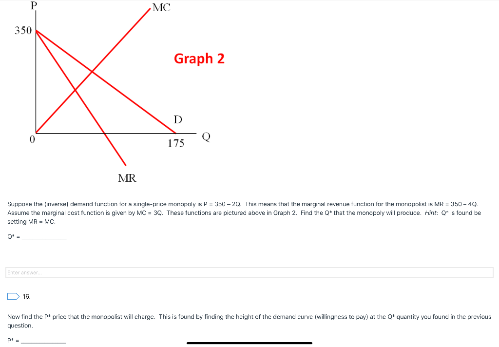 Solved 350 Graph 2 D Q 175 MR Suppose the inverse) demand