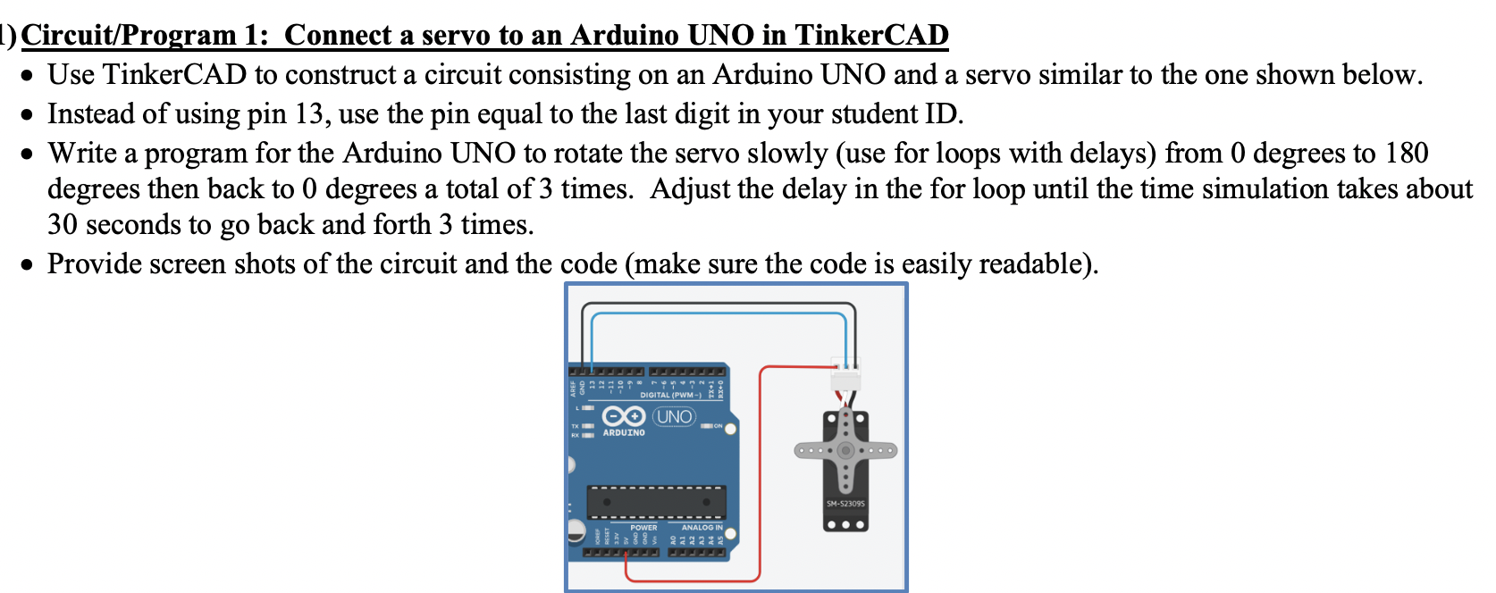 1) Circuit Program 1: Connect A Servo To An Arduino 