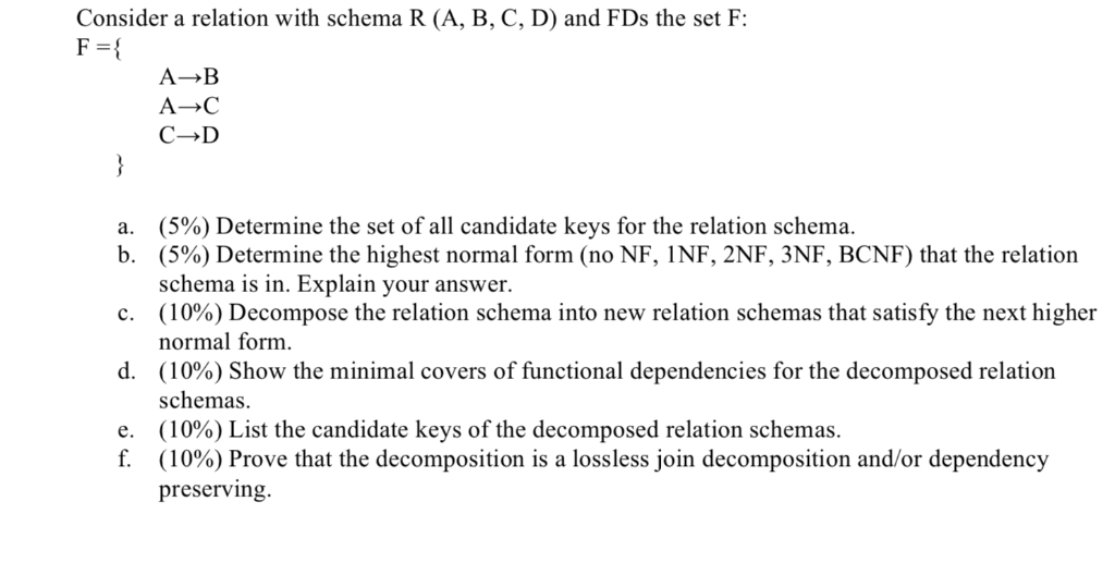 Solved Consider Relation Schema R B C D Fds Set F F B C D 1424