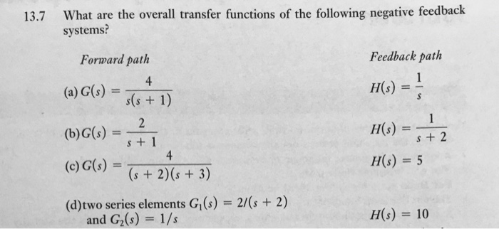 Solved What are the overall transfer functions of the | Chegg.com