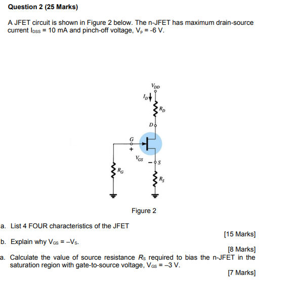Solved A JFET circuit is shown in Figure 2 below. The n-JFET | Chegg.com