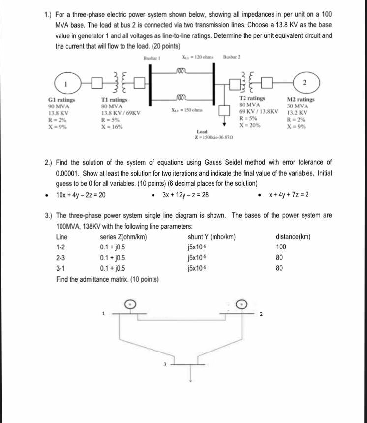 Solved 1 For A Three Phase Electric Power System Shown 7954