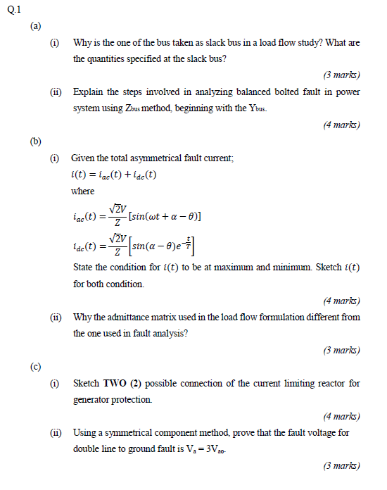 Solved (a) (i) Why is the one of the bus taken as slack bus | Chegg.com