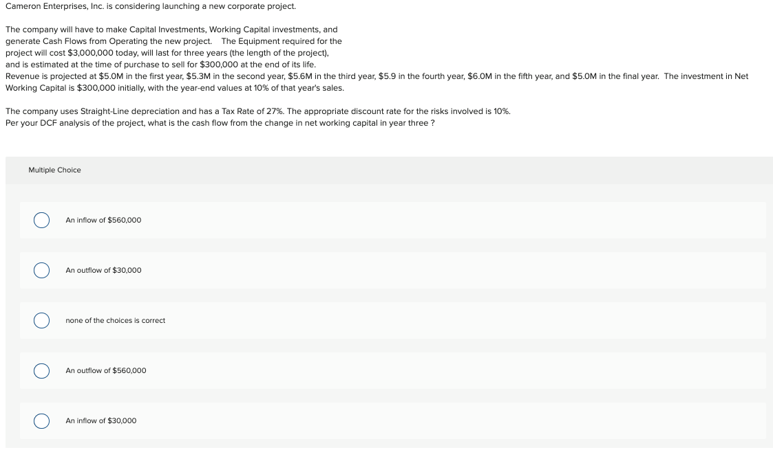 Cameron Enterprises, Inc. is considering launching
