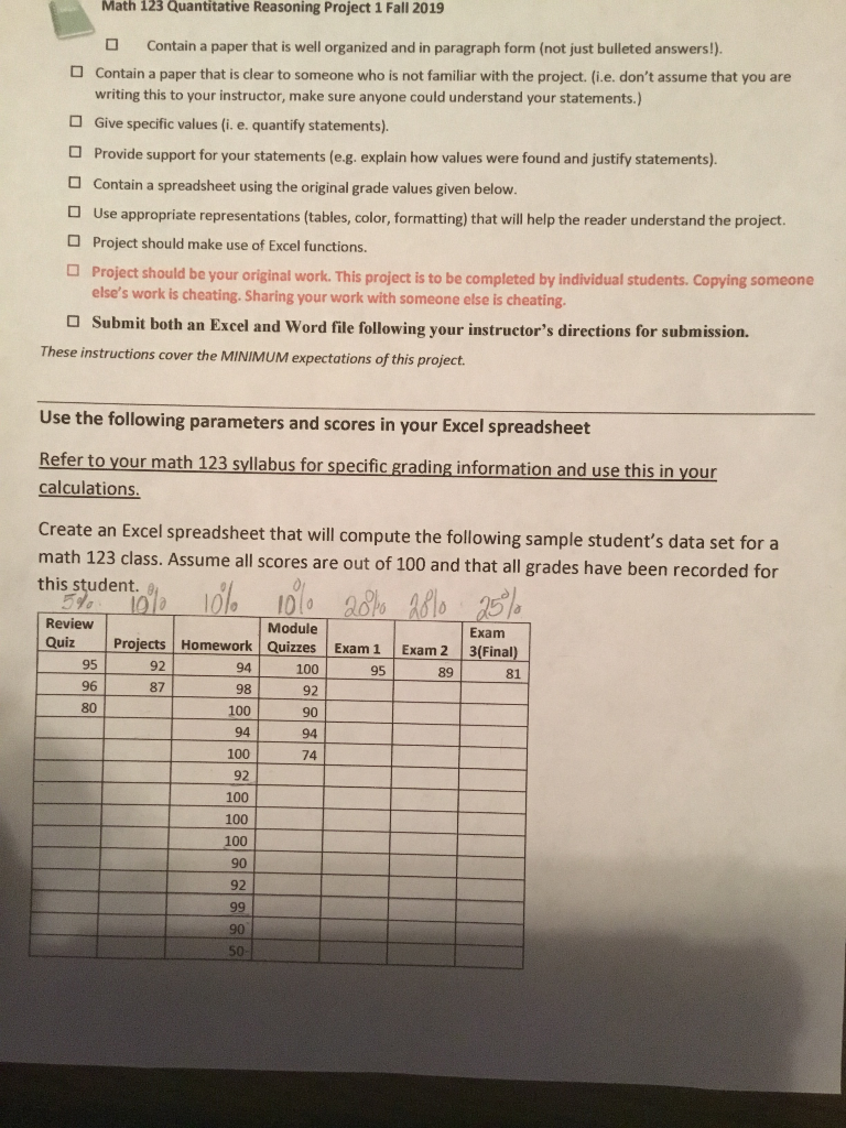 Solved Math 123 Quantitative Reasoning Project 1 Fall 1