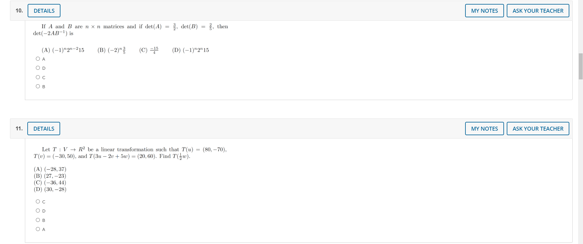 Solved 10. DETAILS MY NOTES ASK YOUR TEACHER If A and B are | Chegg.com